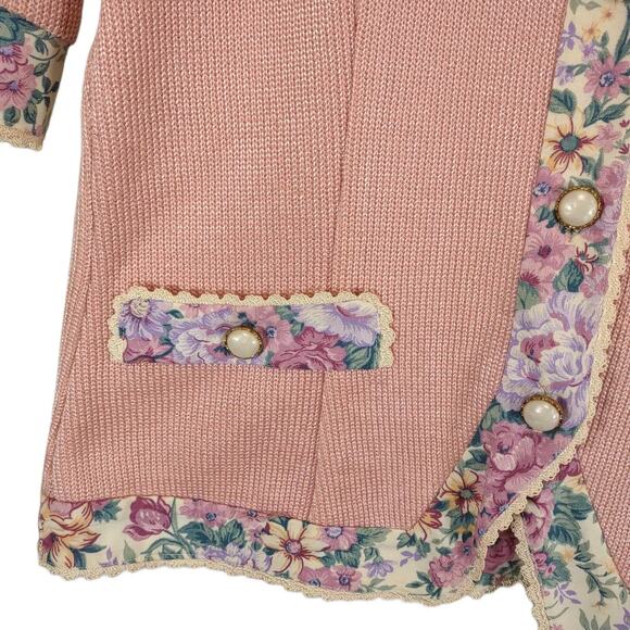 Vtg 80s Jeffrey & Dara Linda Hutley Floral Knit Blouse Button Lace Jacket Top - Picture 6 of 7